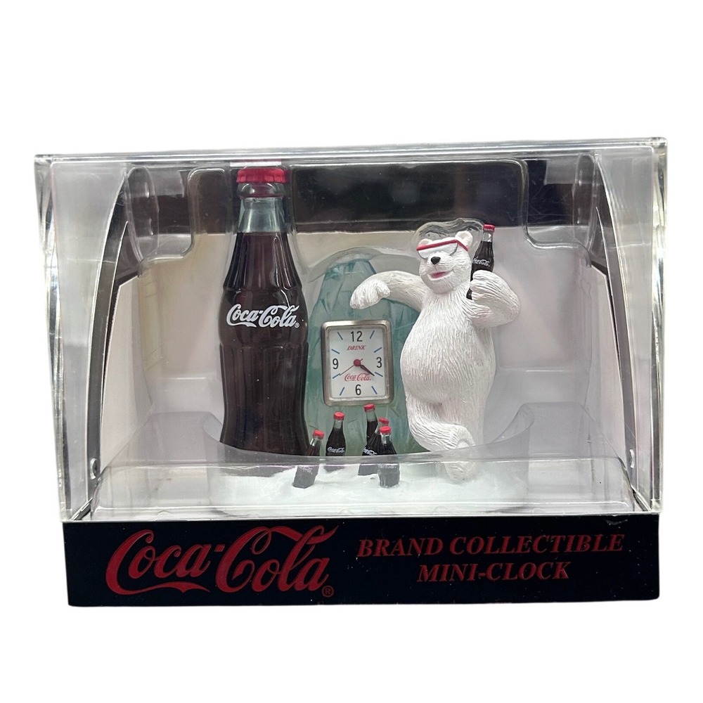 Vintage 1999 Coca-Cola Polar Bear Mini-Clock Collectible ST1000 Japan Movement